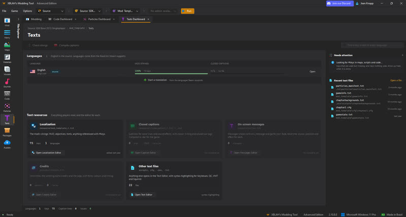 Texts dashboard