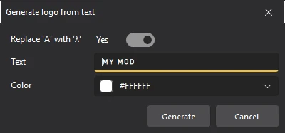 The Generate logo from text dialog