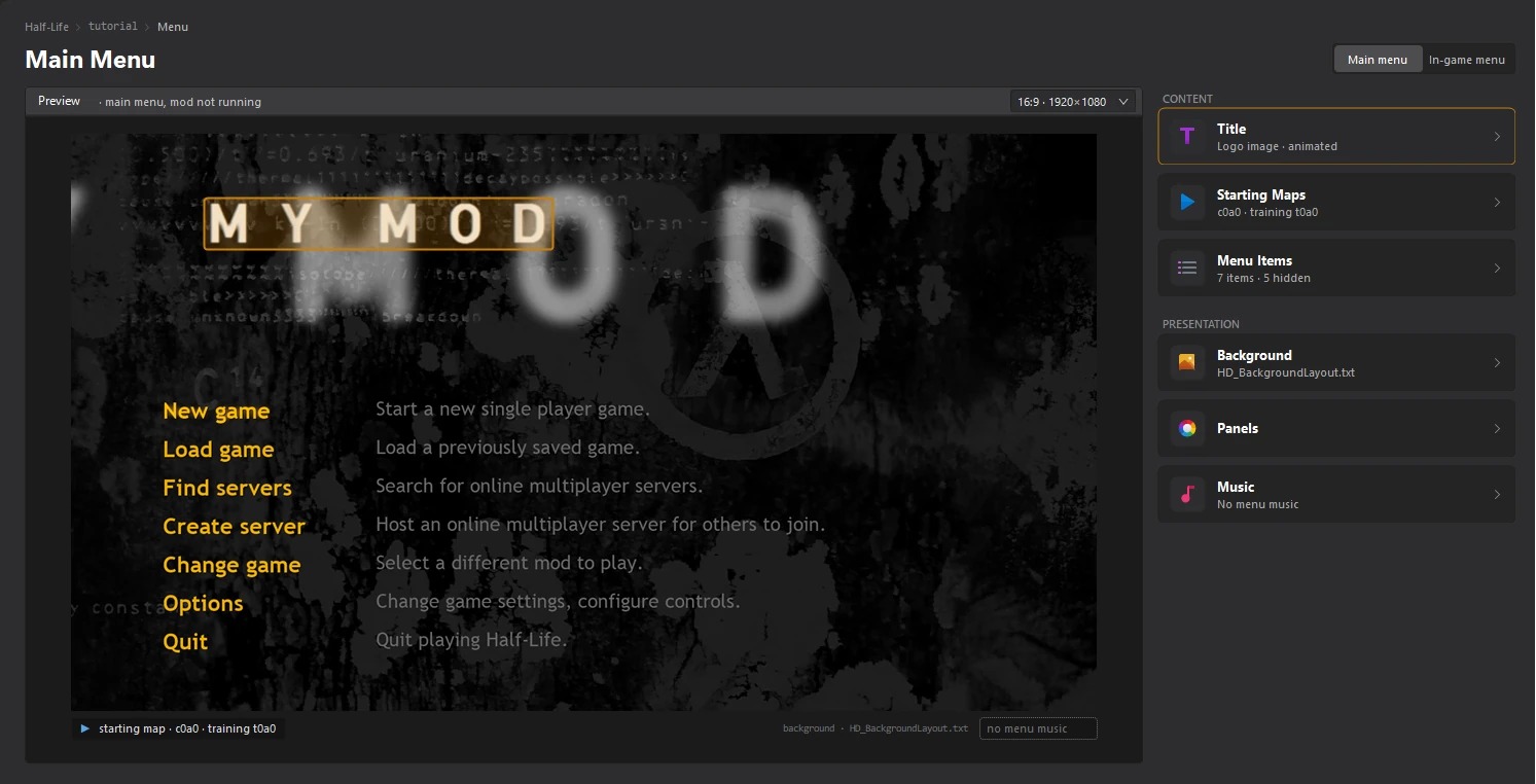 The animated title on the Menu dashboard