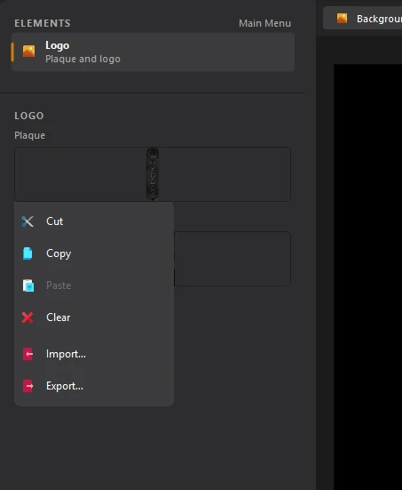 The Plaque menu: Cut, Copy, Paste, Clear, Import and Export