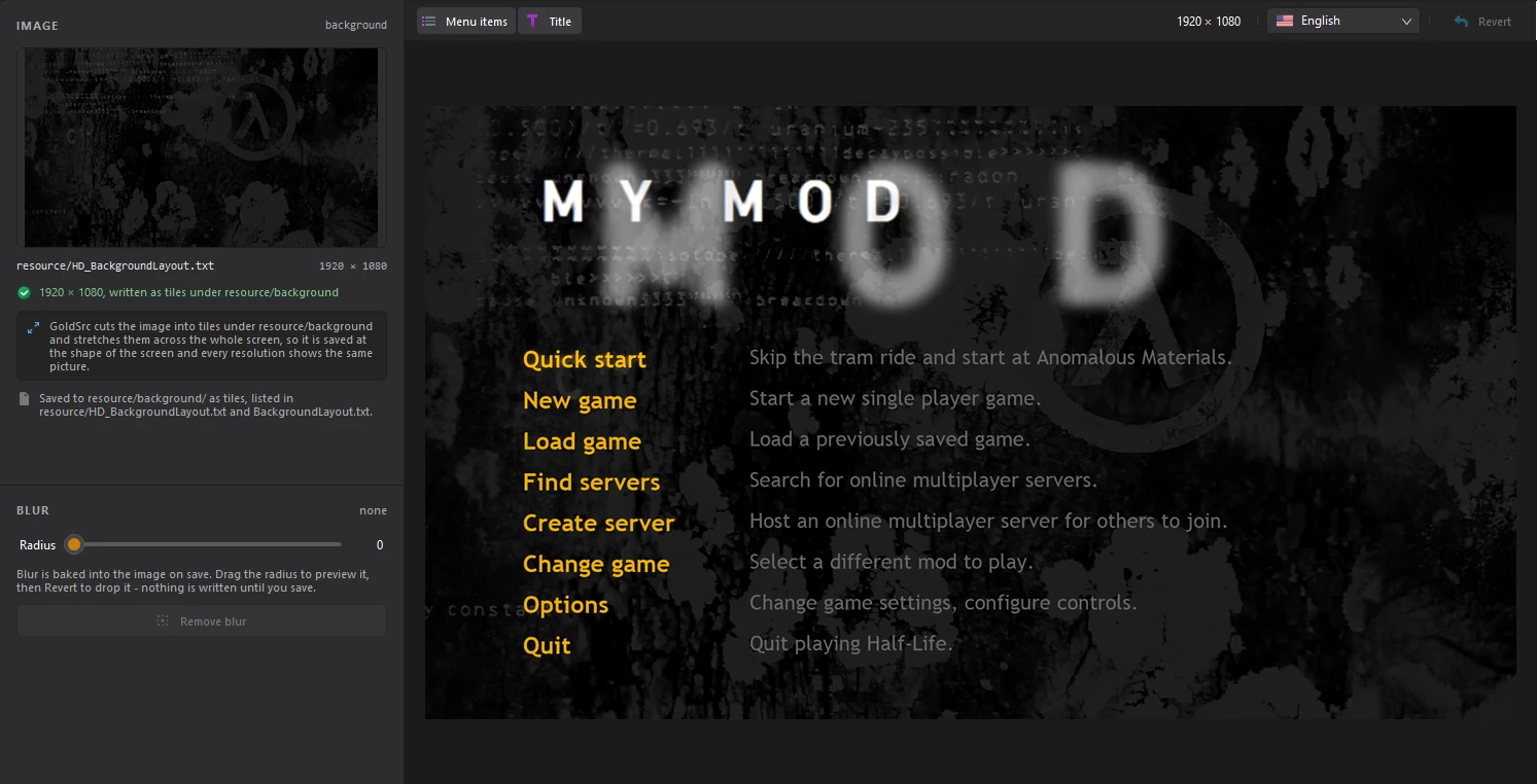 The Background editor of a Half-Life mod