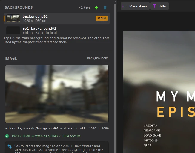 The picture's menu: Cut, Copy, Paste, Clear, Import and Export