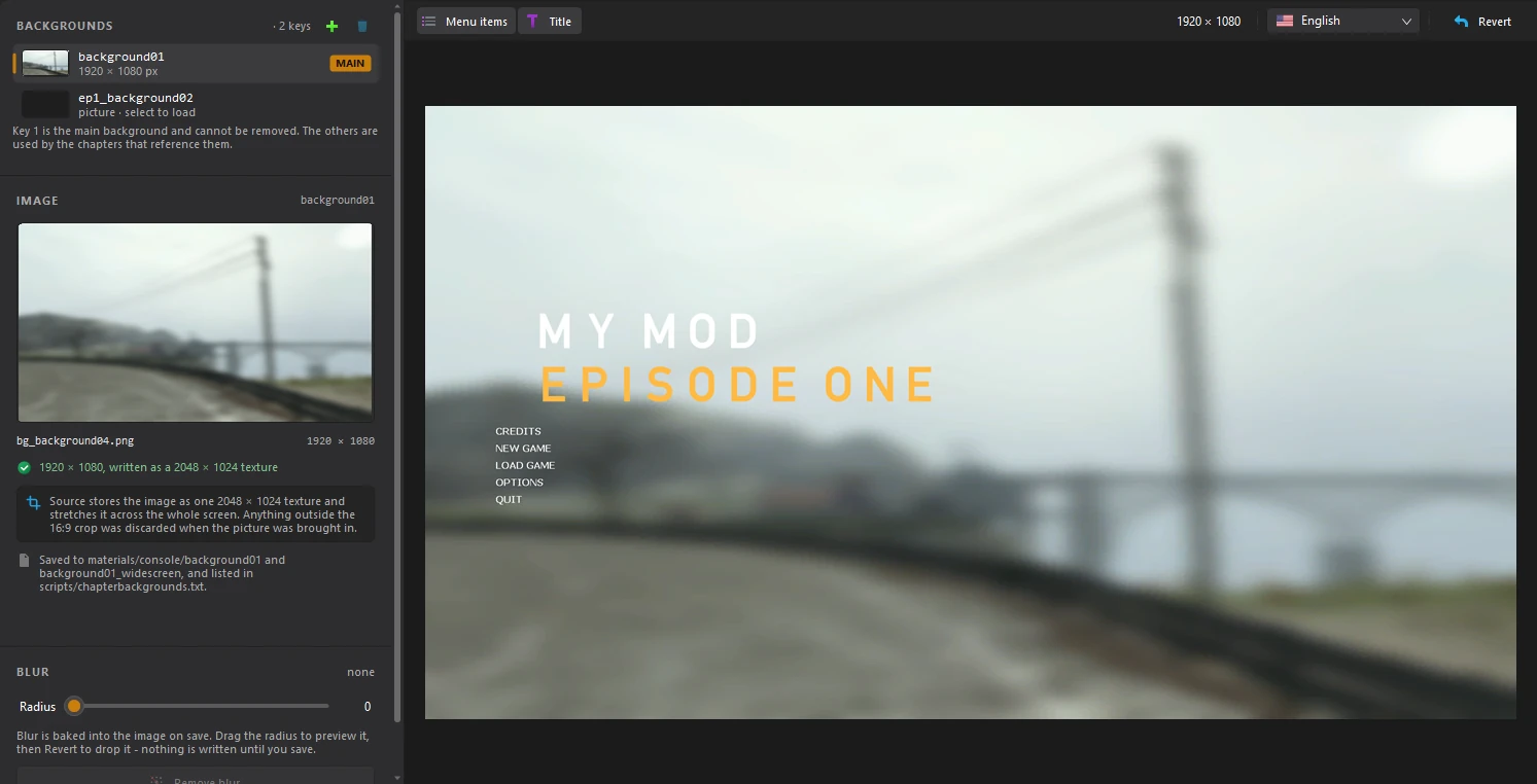 The new background under the title and menu items