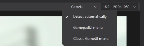 The GameUI button, with Detect automatically, GamepadUI menu and Classic GameUI menu