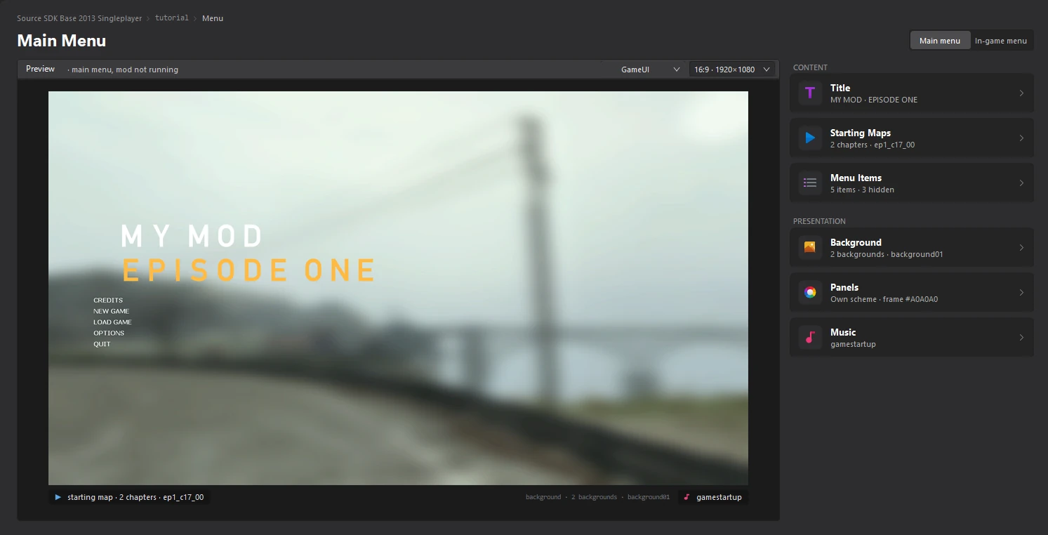 The dashboard after customizing the title, chapters and background