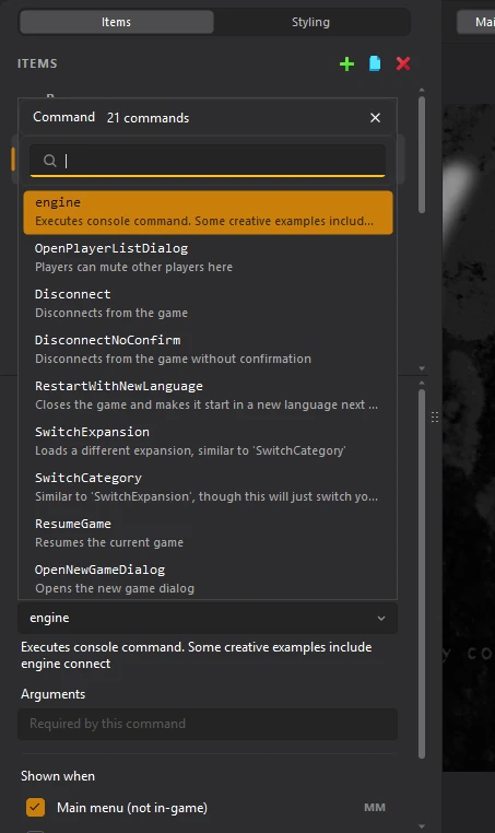 The list of commands