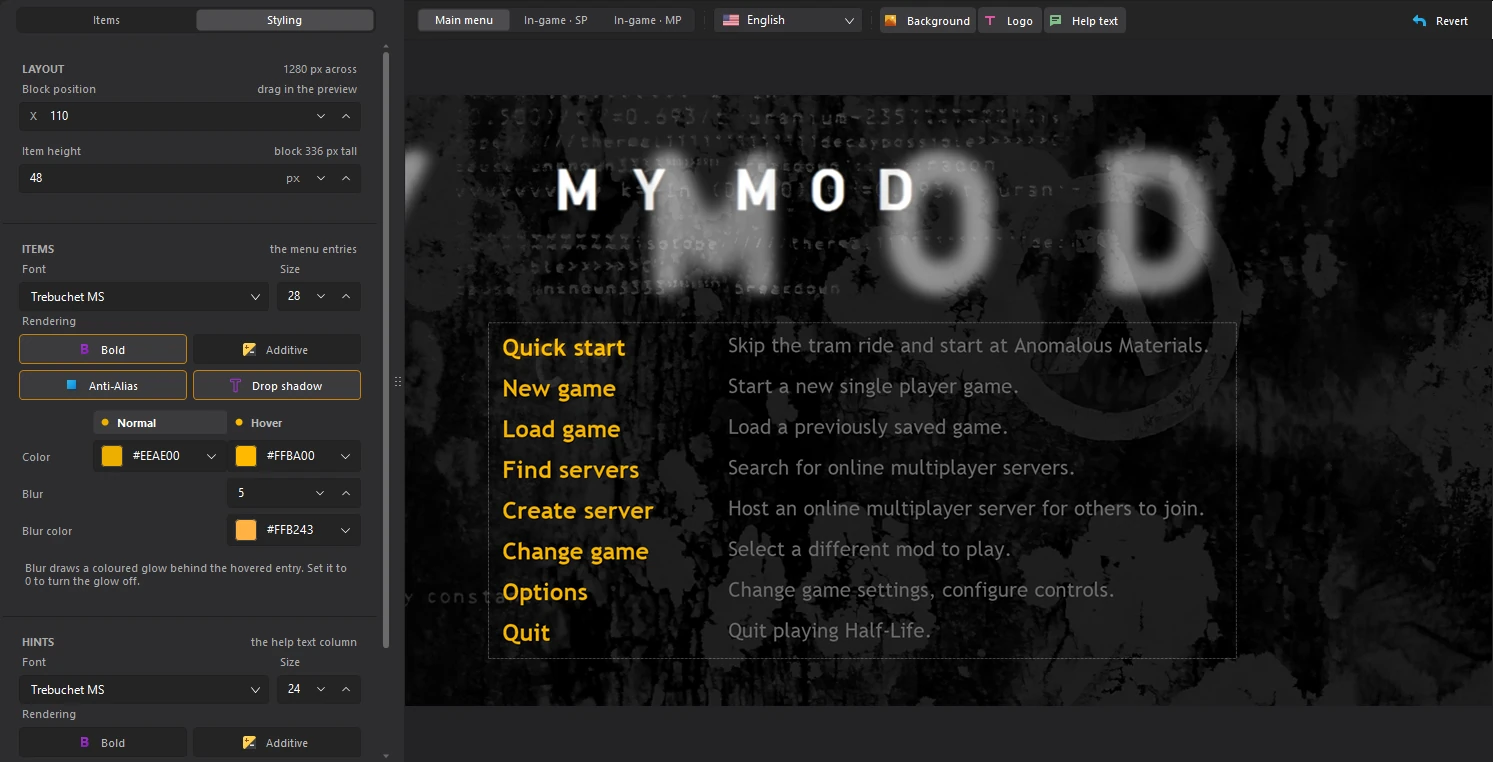 The Styling tab