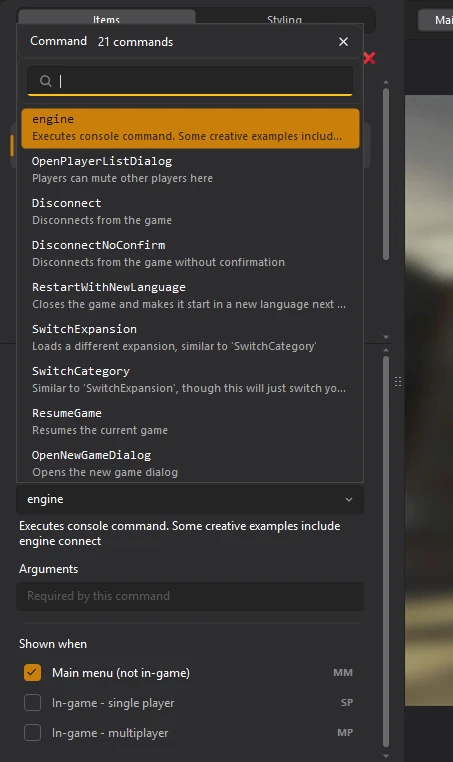 The list of commands