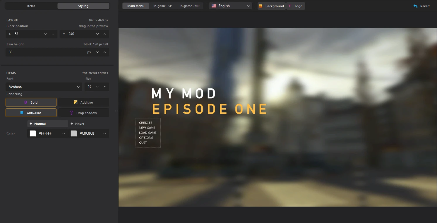 The Styling tab