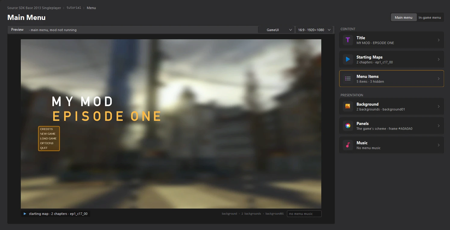 The new item on the Menu dashboard