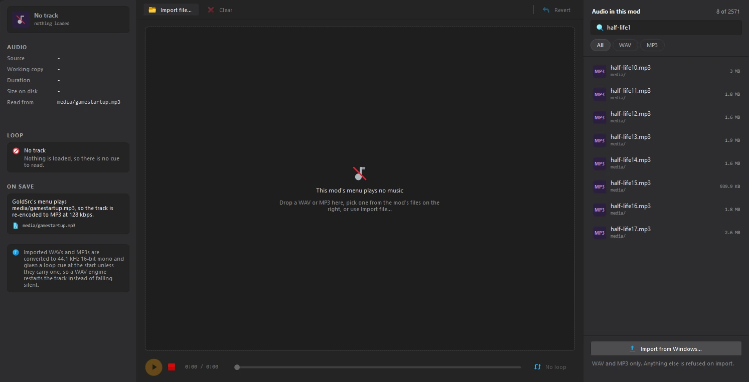 Searching the mod's audio