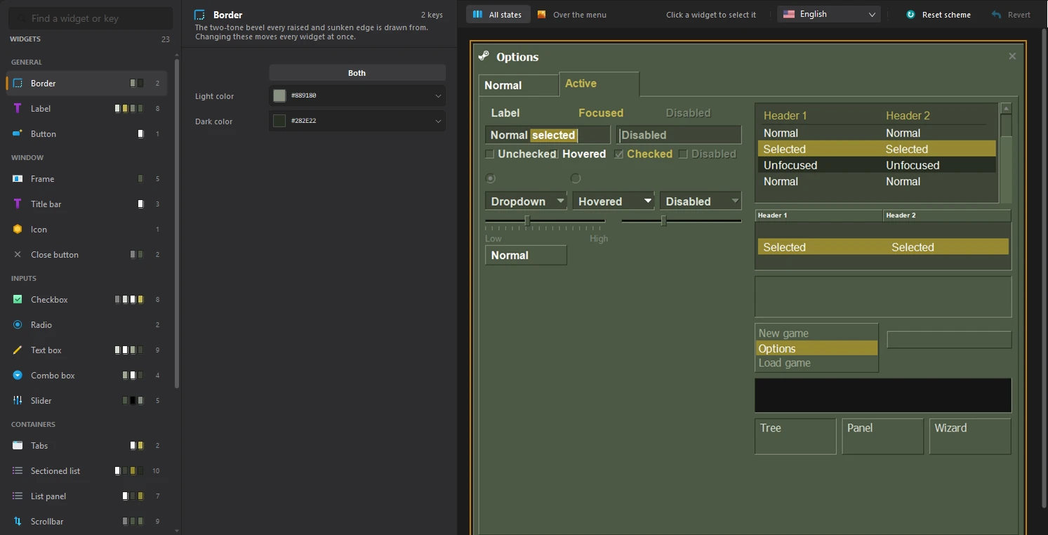 The Panels editor