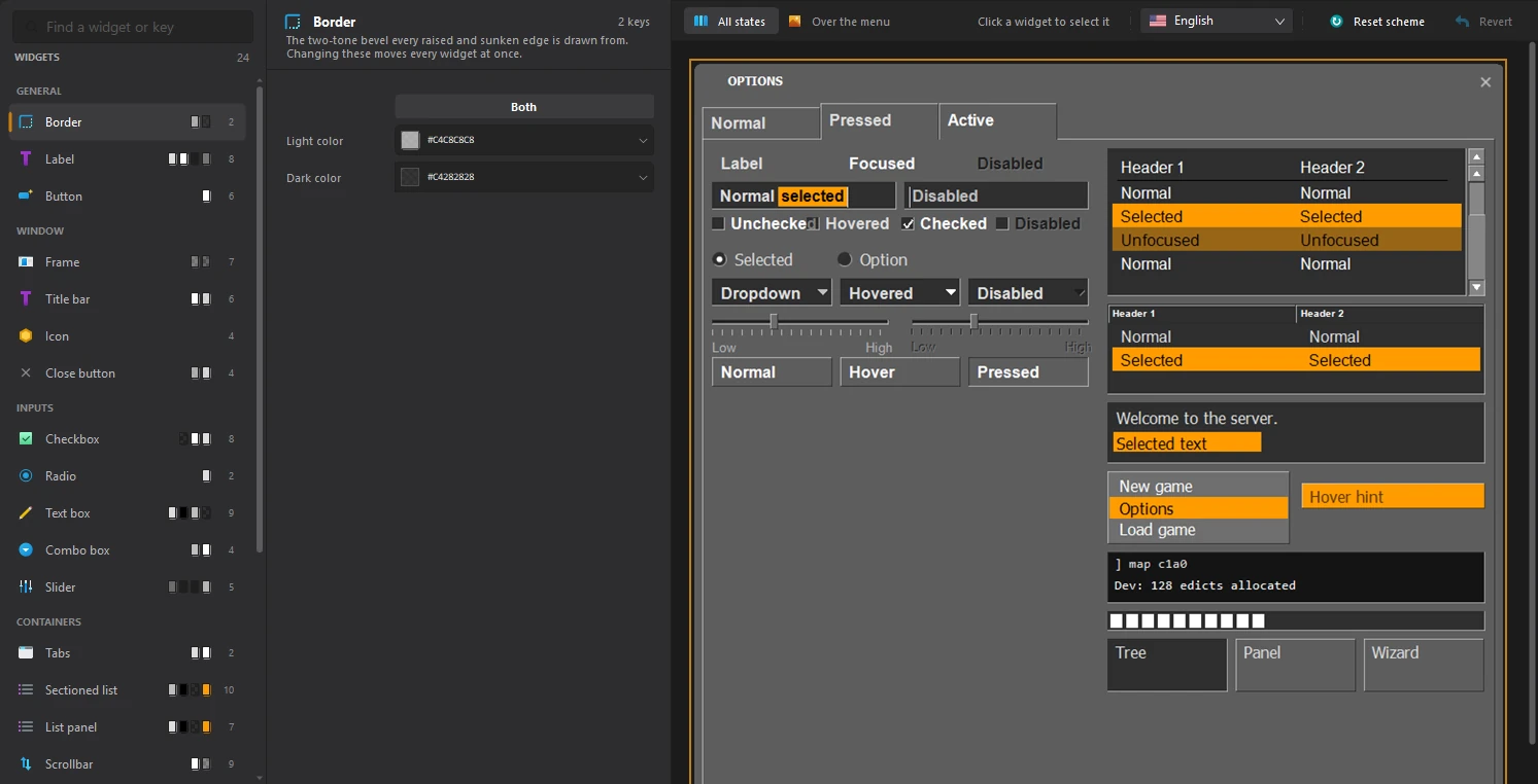 The Panels editor