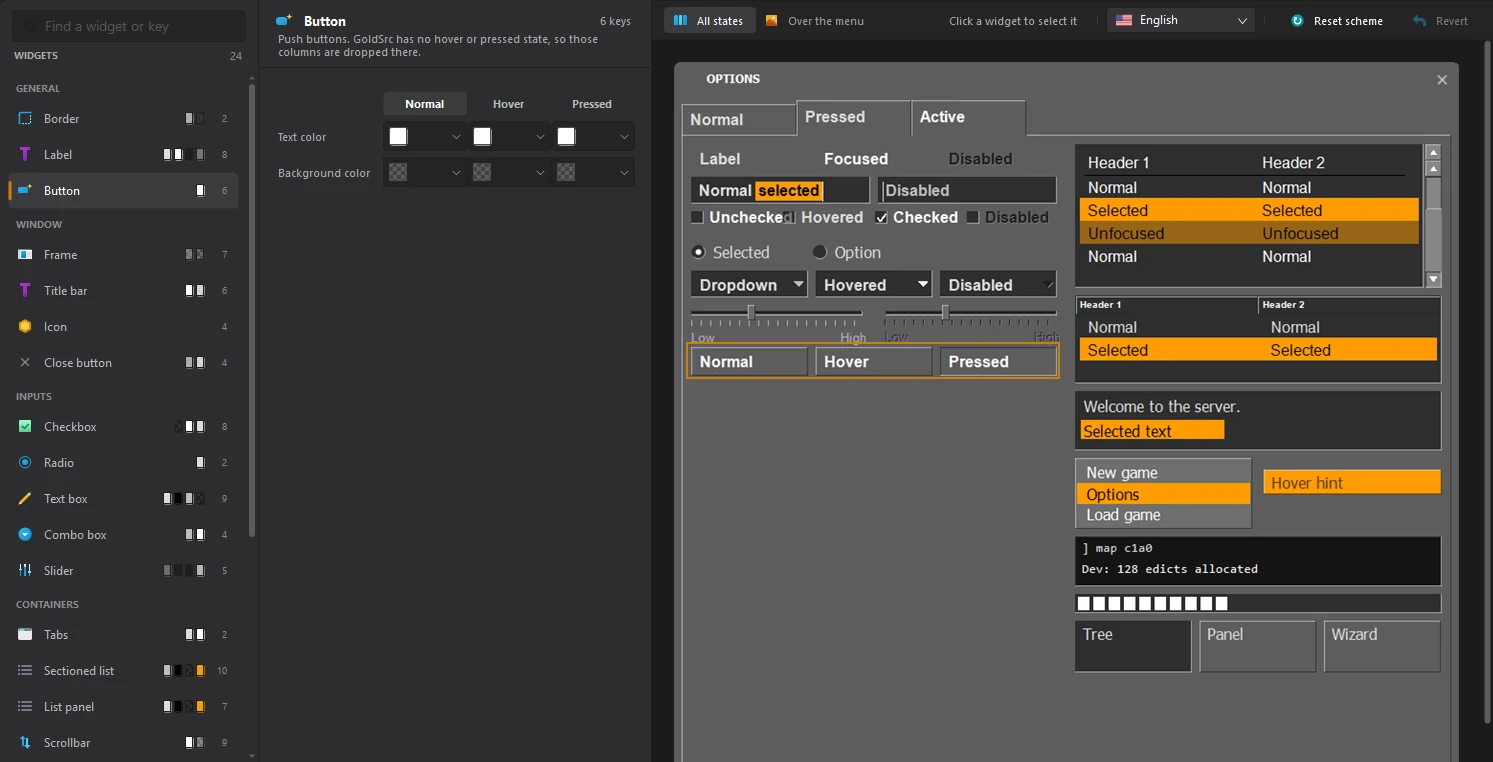 The Button widget selected