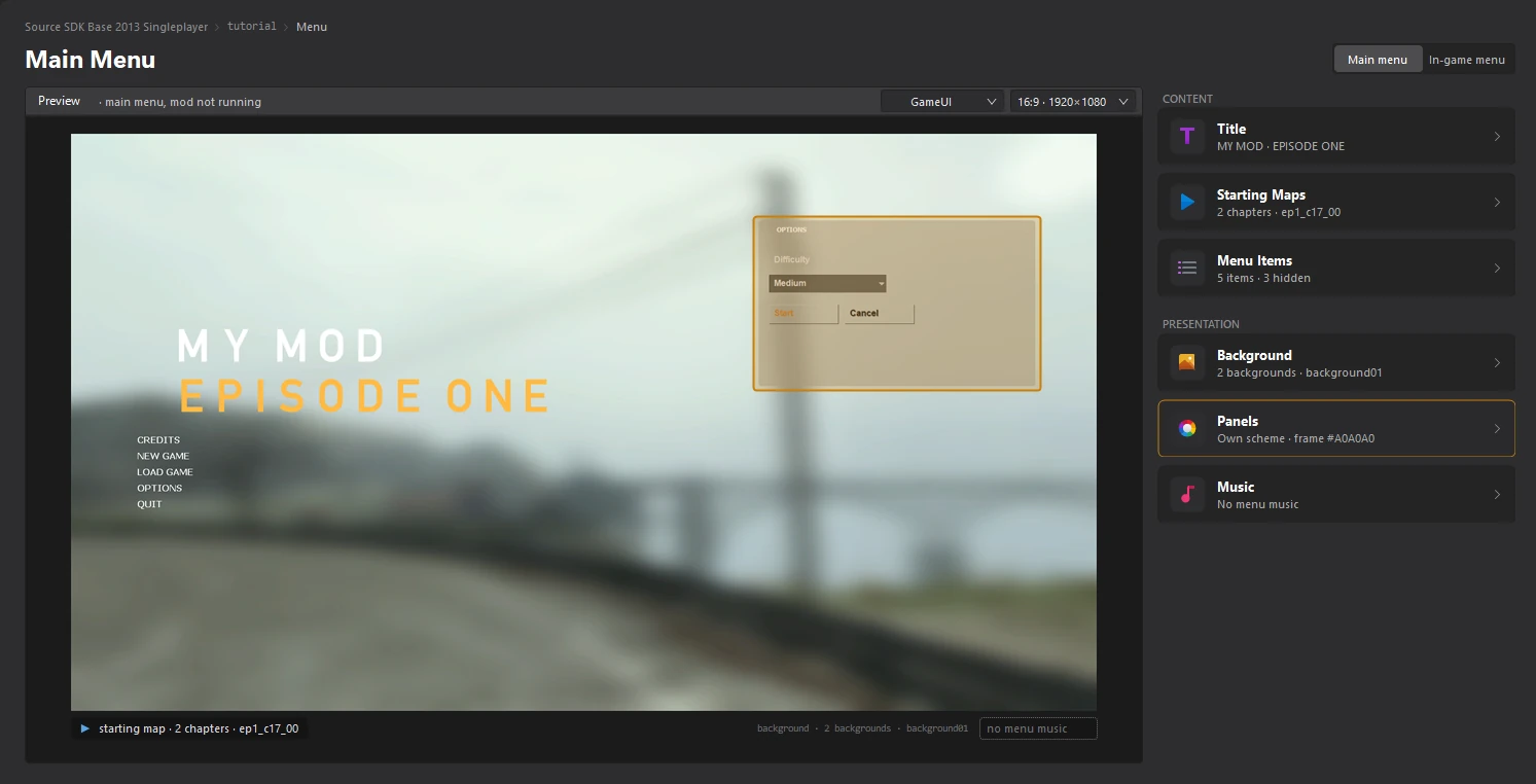 The sample panel on the Menu dashboard after saving